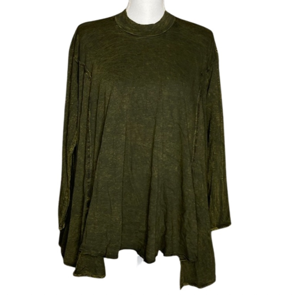 Altar'd State Long Sleeve Acid Wash Distressed Swing Mock Neck Top